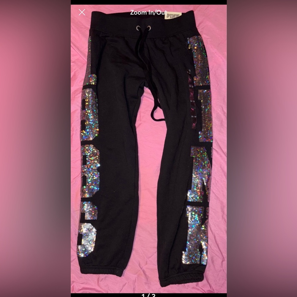 Victoria’s Secret vintage Sequin Bling Black Sweatpants Size XS